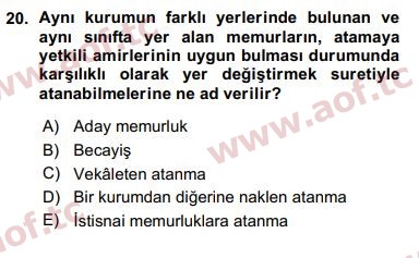 2016 Kamu Personel Hukuku Arasınav 20. Çıkmış Sınav Sorusu