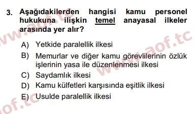 2016 Kamu Personel Hukuku Arasınav 3. Çıkmış Sınav Sorusu