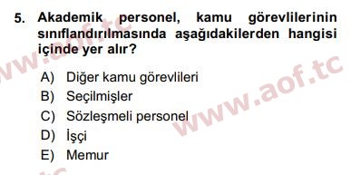 2016 Kamu Personel Hukuku Arasınav 5. Çıkmış Sınav Sorusu