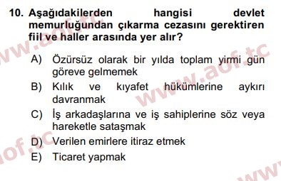 2016 Kamu Personel Hukuku Final 10. Çıkmış Sınav Sorusu