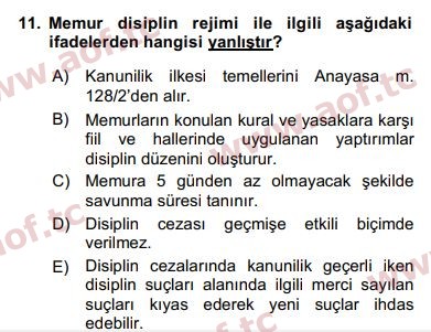 2016 Kamu Personel Hukuku Final 11. Çıkmış Sınav Sorusu