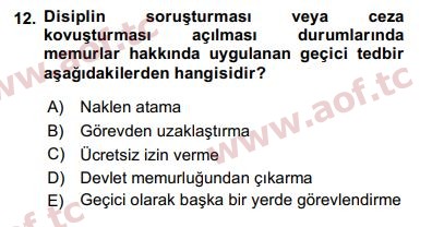 2016 Kamu Personel Hukuku Final 12. Çıkmış Sınav Sorusu