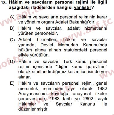 2016 Kamu Personel Hukuku Final 13. Çıkmış Sınav Sorusu