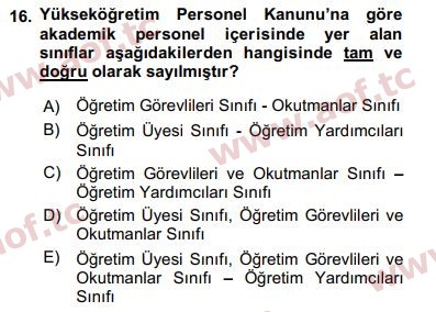 2016 Kamu Personel Hukuku Final 16. Çıkmış Sınav Sorusu