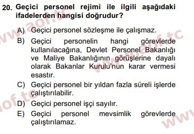 2016 Kamu Personel Hukuku Final 20. Çıkmış Sınav Sorusu