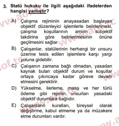 2016 Kamu Personel Hukuku Final 3. Çıkmış Sınav Sorusu