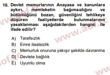 2017 Kamu Personel Hukuku Arasınav 10. Çıkmış Sınav Sorusu