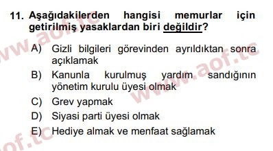 2017 Kamu Personel Hukuku Arasınav 11. Çıkmış Sınav Sorusu