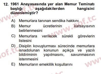 2017 Kamu Personel Hukuku Arasınav 12. Çıkmış Sınav Sorusu