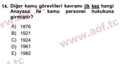 2017 Kamu Personel Hukuku Arasınav 14. Çıkmış Sınav Sorusu