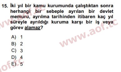 2017 Kamu Personel Hukuku Arasınav 15. Çıkmış Sınav Sorusu