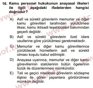 2017 Kamu Personel Hukuku Arasınav 16. Çıkmış Sınav Sorusu