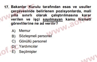 2017 Kamu Personel Hukuku Arasınav 17. Çıkmış Sınav Sorusu