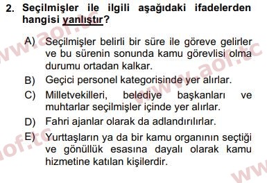 2017 Kamu Personel Hukuku Arasınav 2. Çıkmış Sınav Sorusu