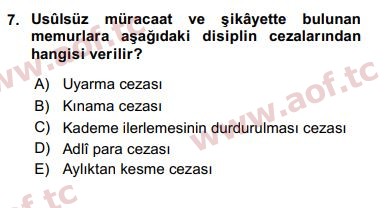 2017 Kamu Personel Hukuku Arasınav 7. Çıkmış Sınav Sorusu