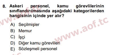 2017 Kamu Personel Hukuku Arasınav 8. Çıkmış Sınav Sorusu