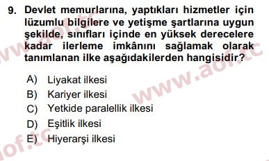 2017 Kamu Personel Hukuku Arasınav 9. Çıkmış Sınav Sorusu