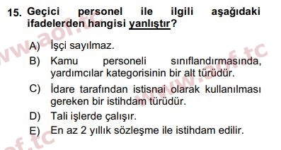 2017 Kamu Personel Hukuku Final 15. Çıkmış Sınav Sorusu