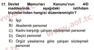 2017 Kamu Personel Hukuku Final 17. Çıkmış Sınav Sorusu