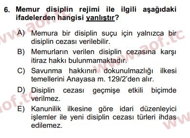 2017 Kamu Personel Hukuku Final 6. Çıkmış Sınav Sorusu