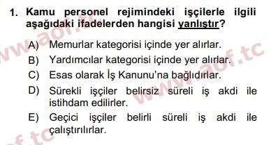 2019 Kamu Personel Hukuku Arasınav 1. Çıkmış Sınav Sorusu