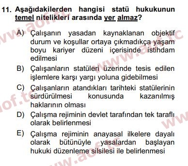 2019 Kamu Personel Hukuku Arasınav 11. Çıkmış Sınav Sorusu