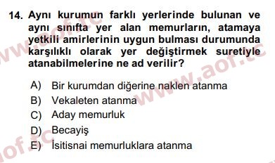 2019 Kamu Personel Hukuku Arasınav 14. Çıkmış Sınav Sorusu