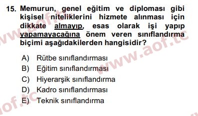 2019 Kamu Personel Hukuku Arasınav 15. Çıkmış Sınav Sorusu