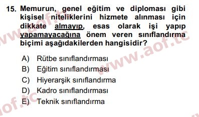 2019 Kamu Personel Hukuku Arasınav 15. Çıkmış Sınav Sorusu