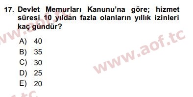 2019 Kamu Personel Hukuku Arasınav 17. Çıkmış Sınav Sorusu