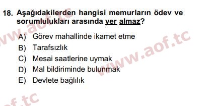 2019 Kamu Personel Hukuku Arasınav 18. Çıkmış Sınav Sorusu