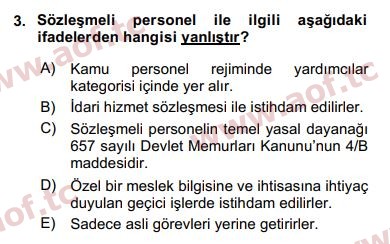 2019 Kamu Personel Hukuku Arasınav 3. Çıkmış Sınav Sorusu