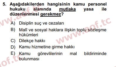 2019 Kamu Personel Hukuku Arasınav 5. Çıkmış Sınav Sorusu