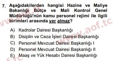 2019 Kamu Personel Hukuku Arasınav 7. Çıkmış Sınav Sorusu