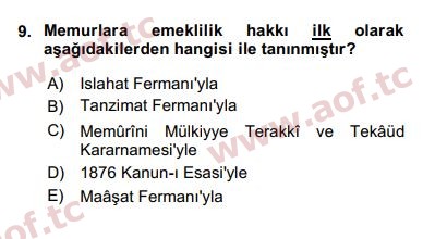 2019 Kamu Personel Hukuku Arasınav 9. Çıkmış Sınav Sorusu