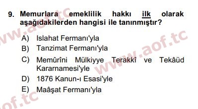 2019 Kamu Personel Hukuku Arasınav 9. Çıkmış Sınav Sorusu