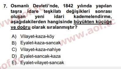 2016 Türk İdare Tarihi Final 7. Çıkmış Sınav Sorusu