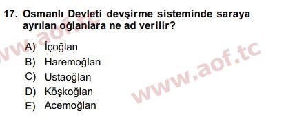 2017 Türk İdare Tarihi Arasınav 17. Çıkmış Sınav Sorusu