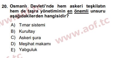 2017 Türk İdare Tarihi Arasınav 20. Çıkmış Sınav Sorusu