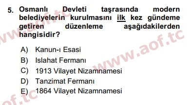 2017 Türk İdare Tarihi Final 5. Çıkmış Sınav Sorusu