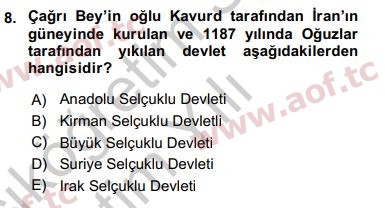 2017 Türk İdare Tarihi Yaz Okulu 8. Çıkmış Sınav Sorusu