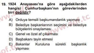 2018 Türk İdare Tarihi Final 19. Çıkmış Sınav Sorusu