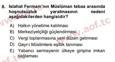 2018 Türk İdare Tarihi Final 8. Çıkmış Sınav Sorusu