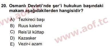 2020 Türk İdare Tarihi Arasınav 20. Çıkmış Sınav Sorusu