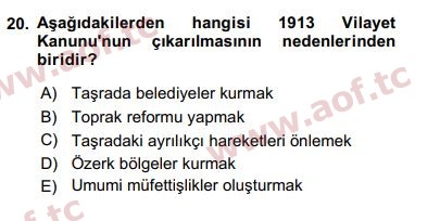 2020 Türk İdare Tarihi Yaz Okulu 20. Çıkmış Sınav Sorusu