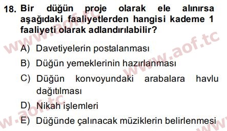 2015 Proje Yönetimi Arasınav 18. Çıkmış Sınav Sorusu