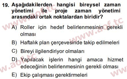 2015 Proje Yönetimi Arasınav 19. Çıkmış Sınav Sorusu