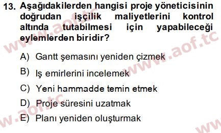 2015 Proje Yönetimi Final 13. Çıkmış Sınav Sorusu