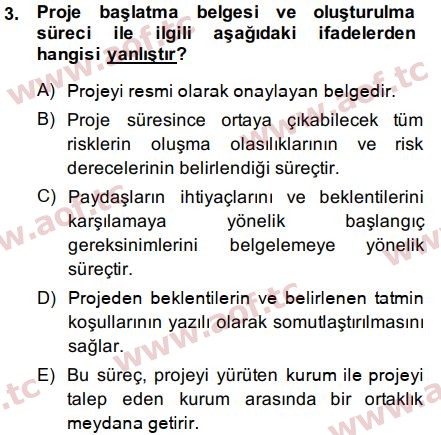 2015 Proje Yönetimi Final 3. Çıkmış Sınav Sorusu