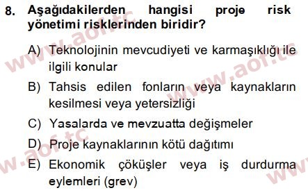 2015 Proje Yönetimi Final 8. Çıkmış Sınav Sorusu